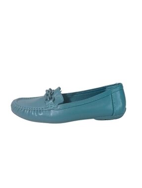 Cato Driving Loafers Women's 11 Teal Faux Leather Chain Casual Moc Toe Shoes